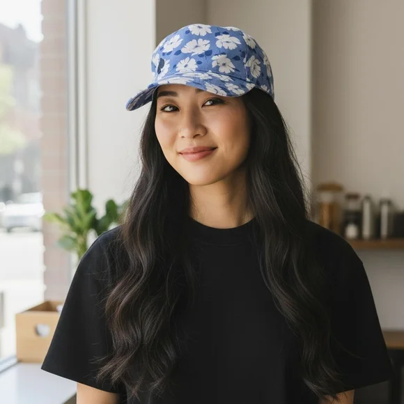 Kate Spade Blue Multi Springtime Floral Print Baseball Cap Logo OS NWT - Picture 2 of 3